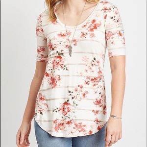 Maurice’s 24/7 Pink Floral Striped Flawless Tee
